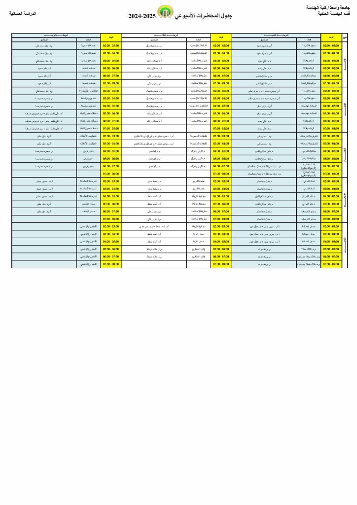 جدول المحاضرات الصباحية والمسائية 2024 2025 Page 3 724x1024