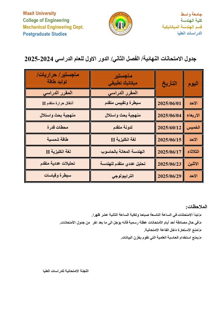 جدول امتحان الفصل الثاني الدور الاول 2024 page 0001 724x1024